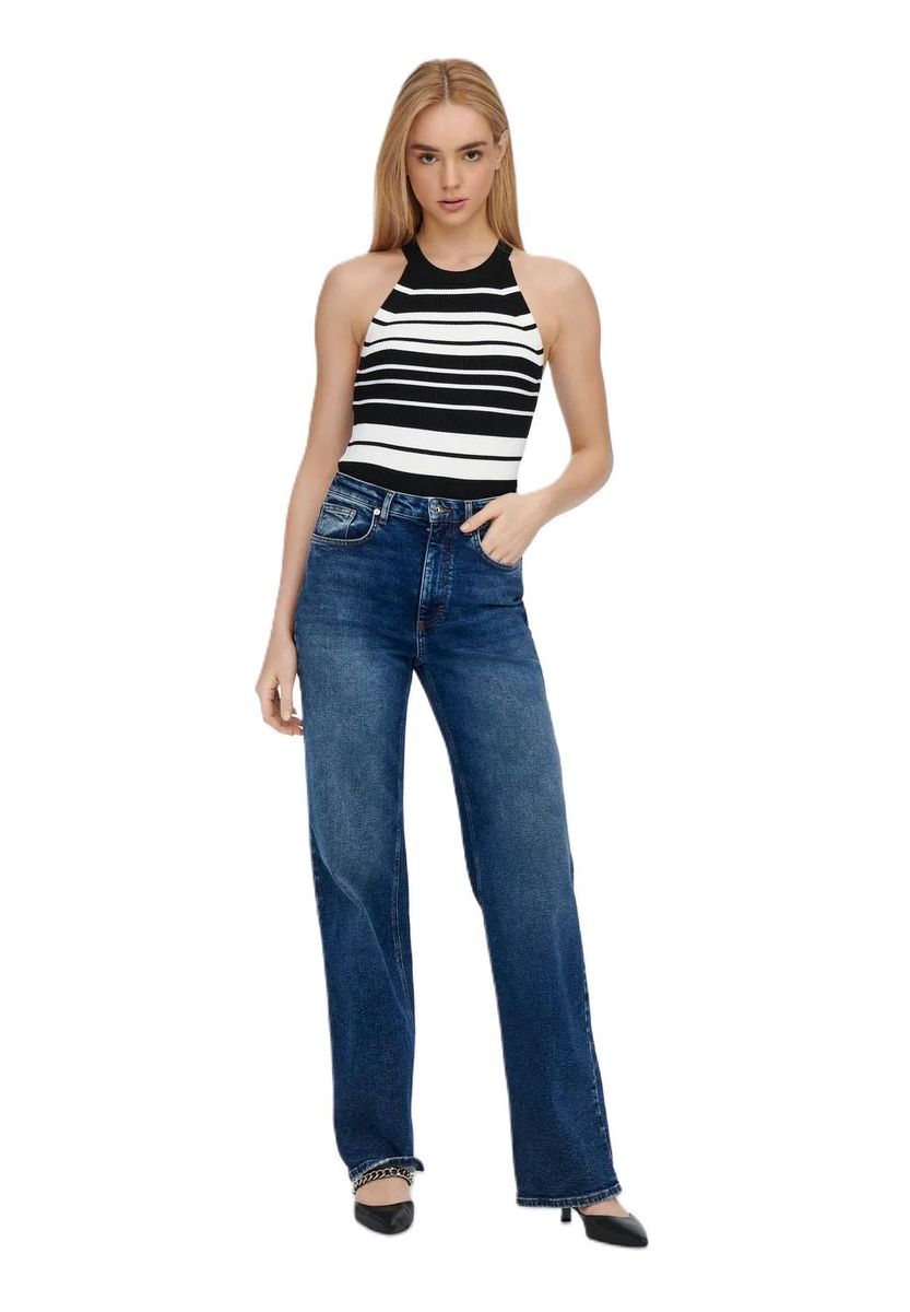 Gestreiftes, geripptes Strick-Neckholder-Top