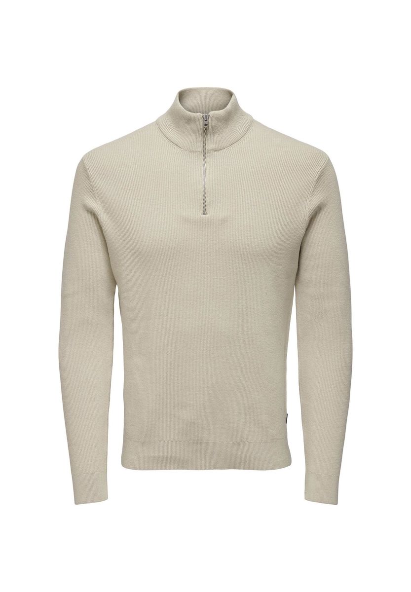 Gerippter Troyer Pullover mit halbem Reißverschluss