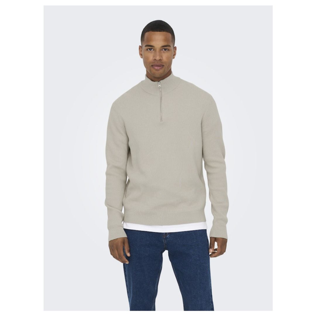 Gerippter Troyer Pullover mit halbem Reißverschluss
