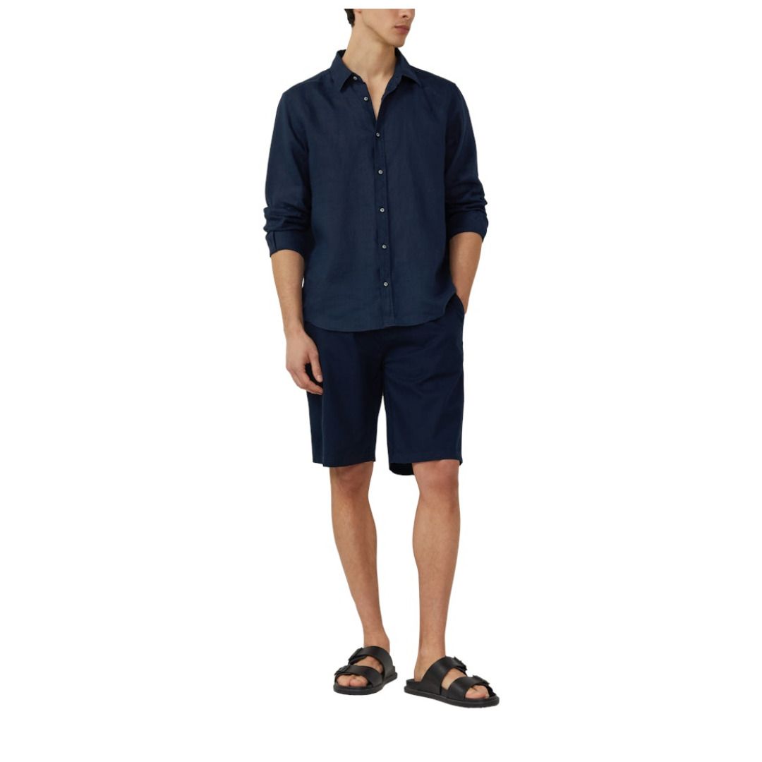 Bermuda-Shorts mit Leinenanteil und Kordelzug