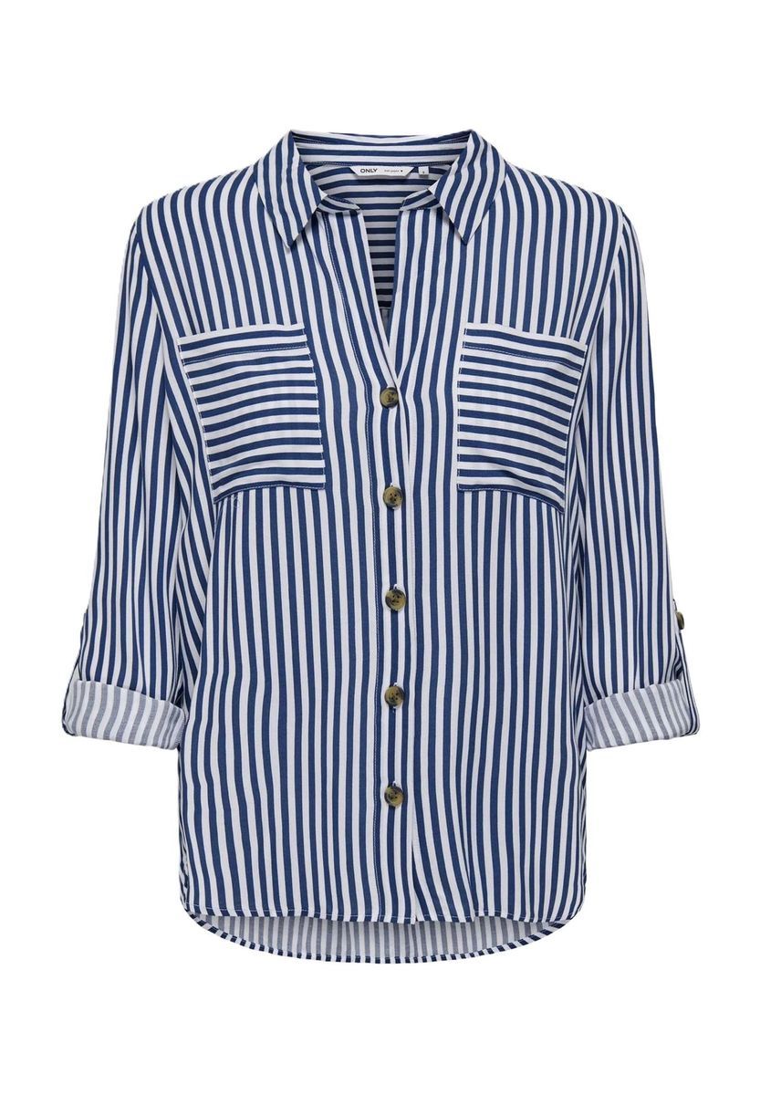 Gestreifte Bluse mit Knopfleiste und Taschen