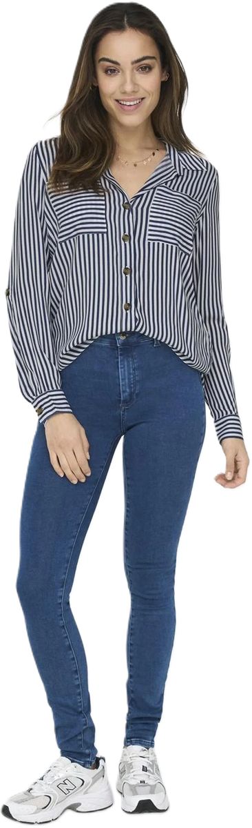 Gestreifte Bluse mit Knopfleiste und Taschen