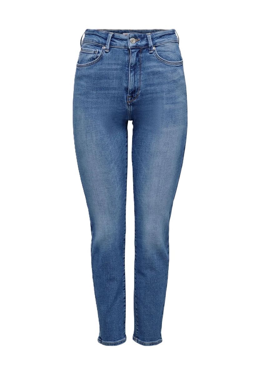 Hochgeschnittene, schlank geschnittene Jeans