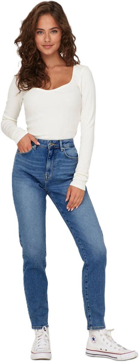 Hochgeschnittene, schlank geschnittene Jeans