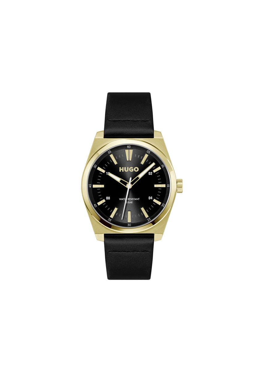 Klassische goldfarbene Armbanduhr mit Lederarmband