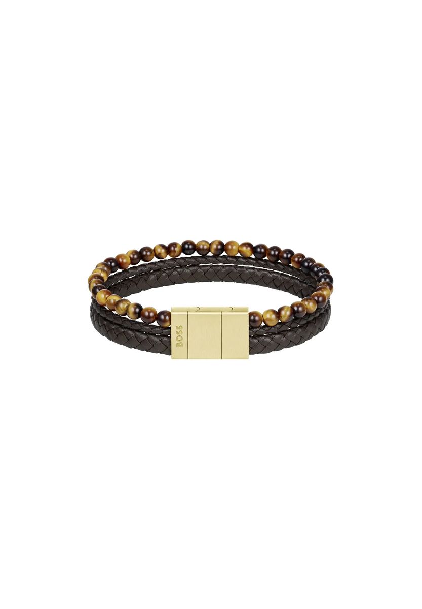 Geflochtenes Leder- und Tigerauge-Armband