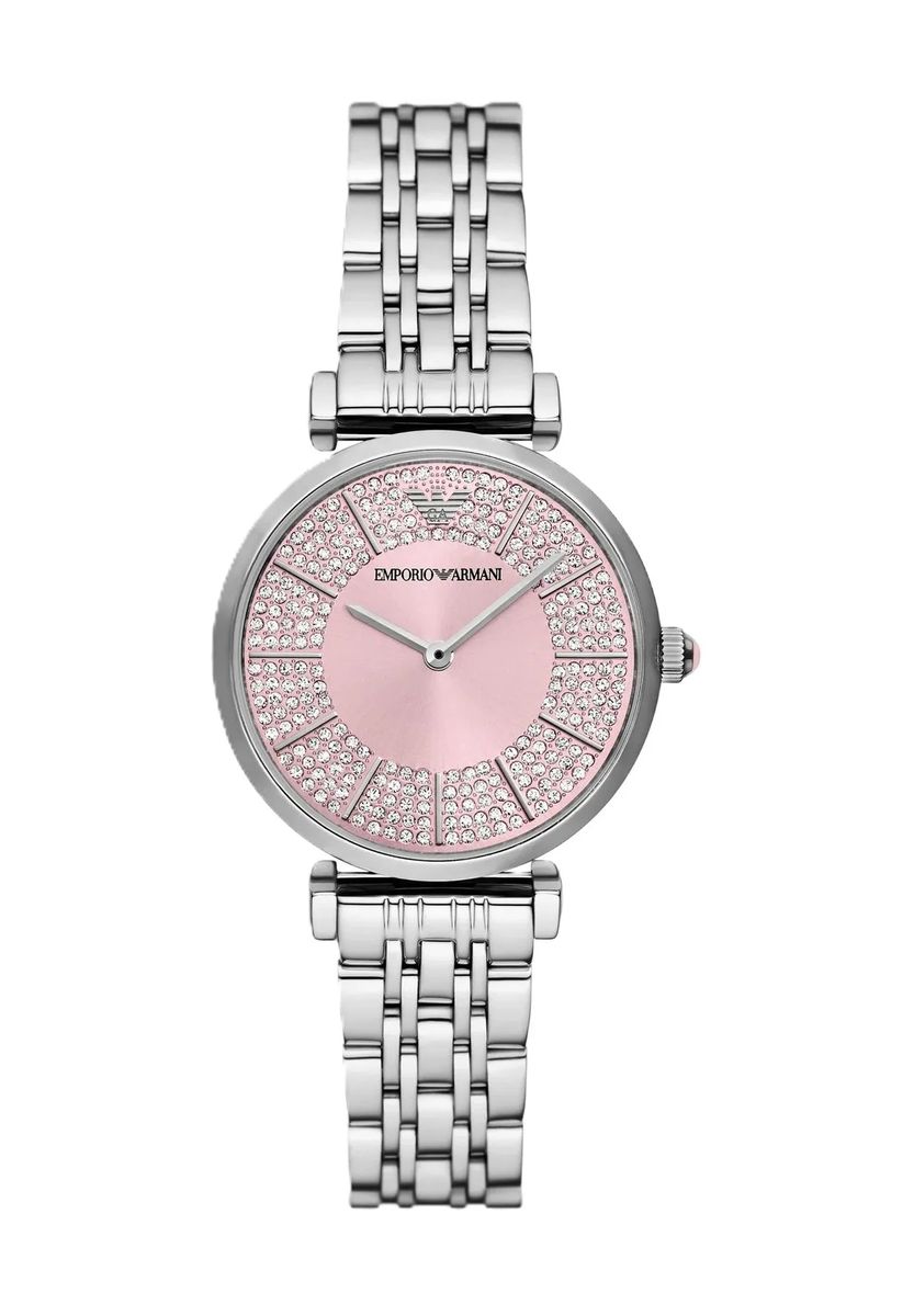 Elegante Armbanduhr mit pinkem Kristallbesatz