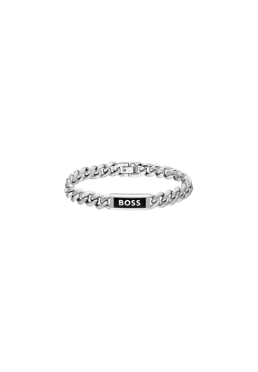 Edelstahl-Panzerarmband mit Logo-Plakette