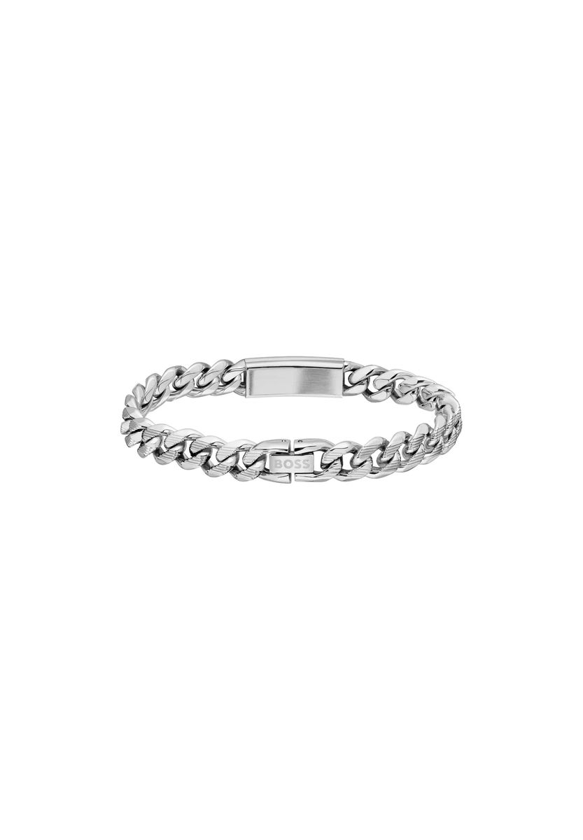 Edelstahl-Panzerarmband mit Logo-Plakette