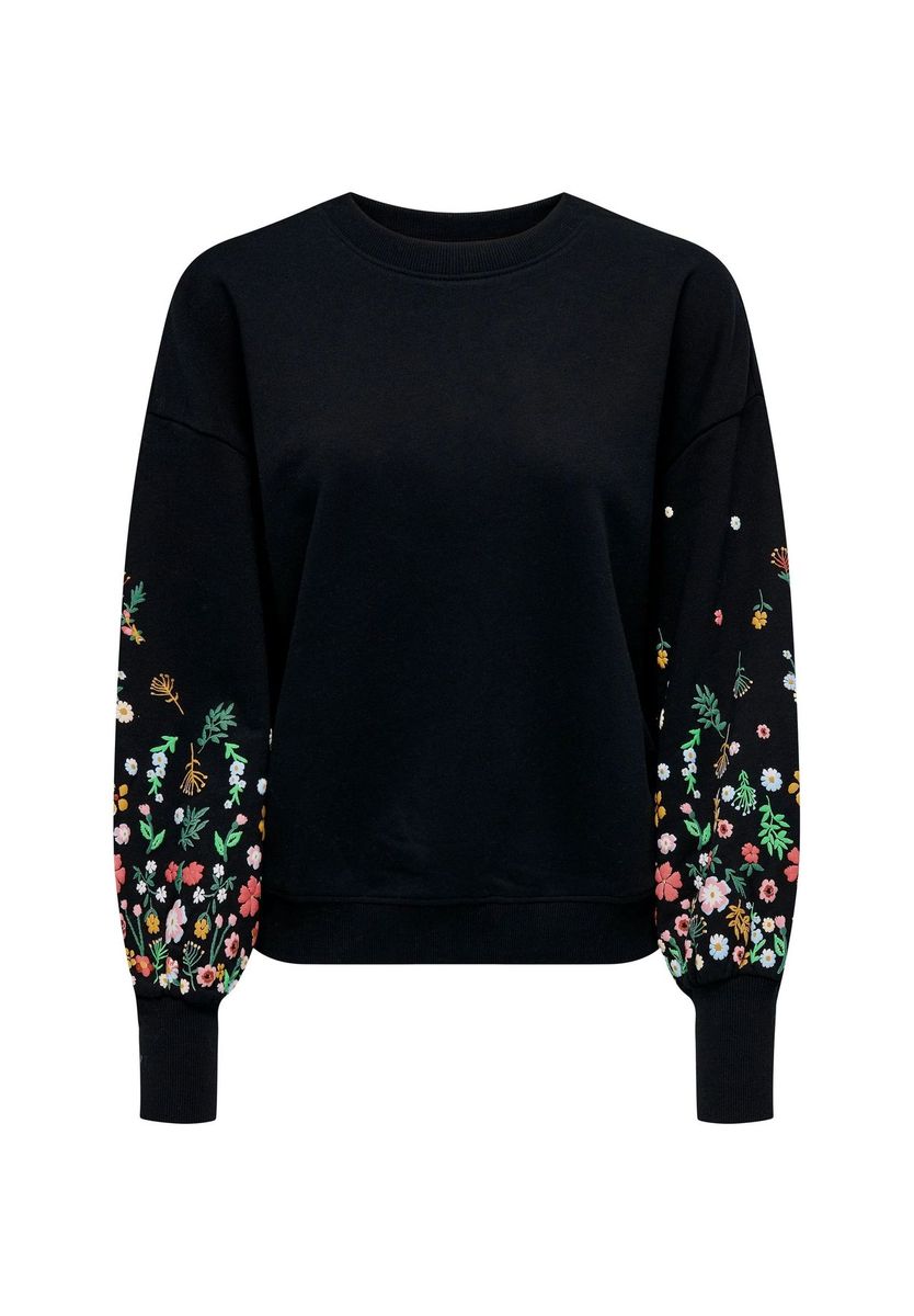 Baumwoll-Sweatshirt mit floral bestickten Ärmeln
