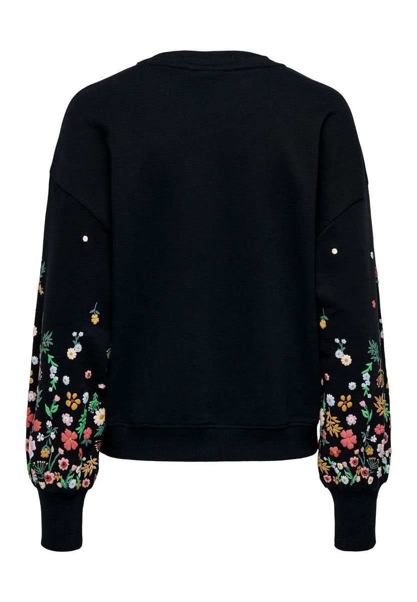 Baumwoll-Sweatshirt mit floral bestickten Ärmeln