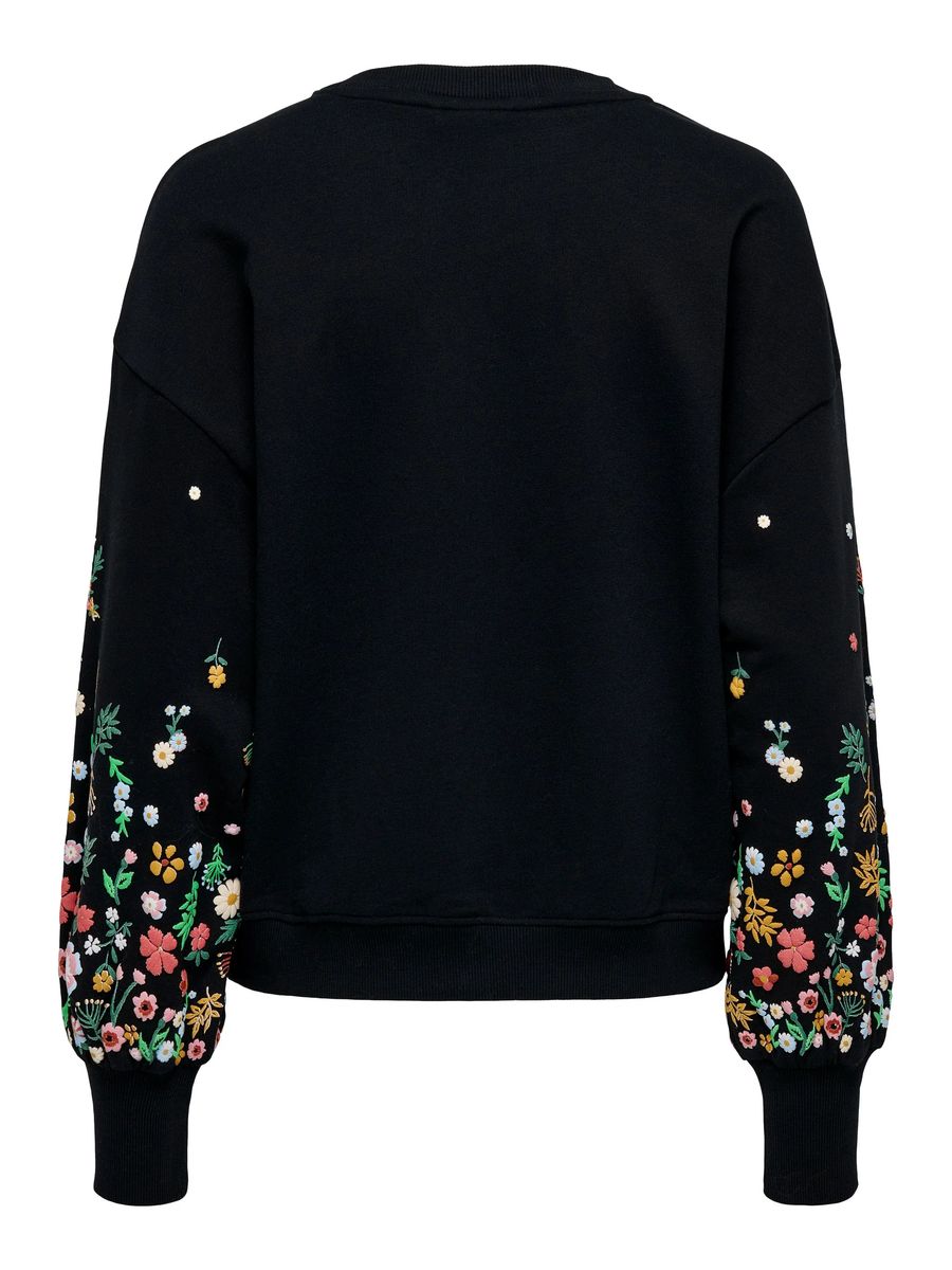 Baumwoll-Sweatshirt mit floral bestickten Ärmeln