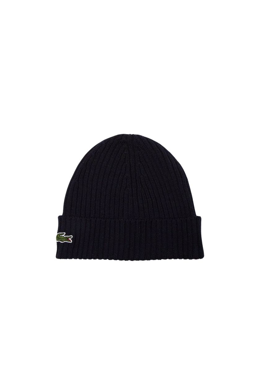 Rippstrick-Beanie aus Wolle mit Patch