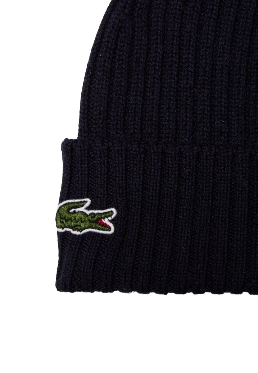 Rippstrick-Beanie aus Wolle mit Patch