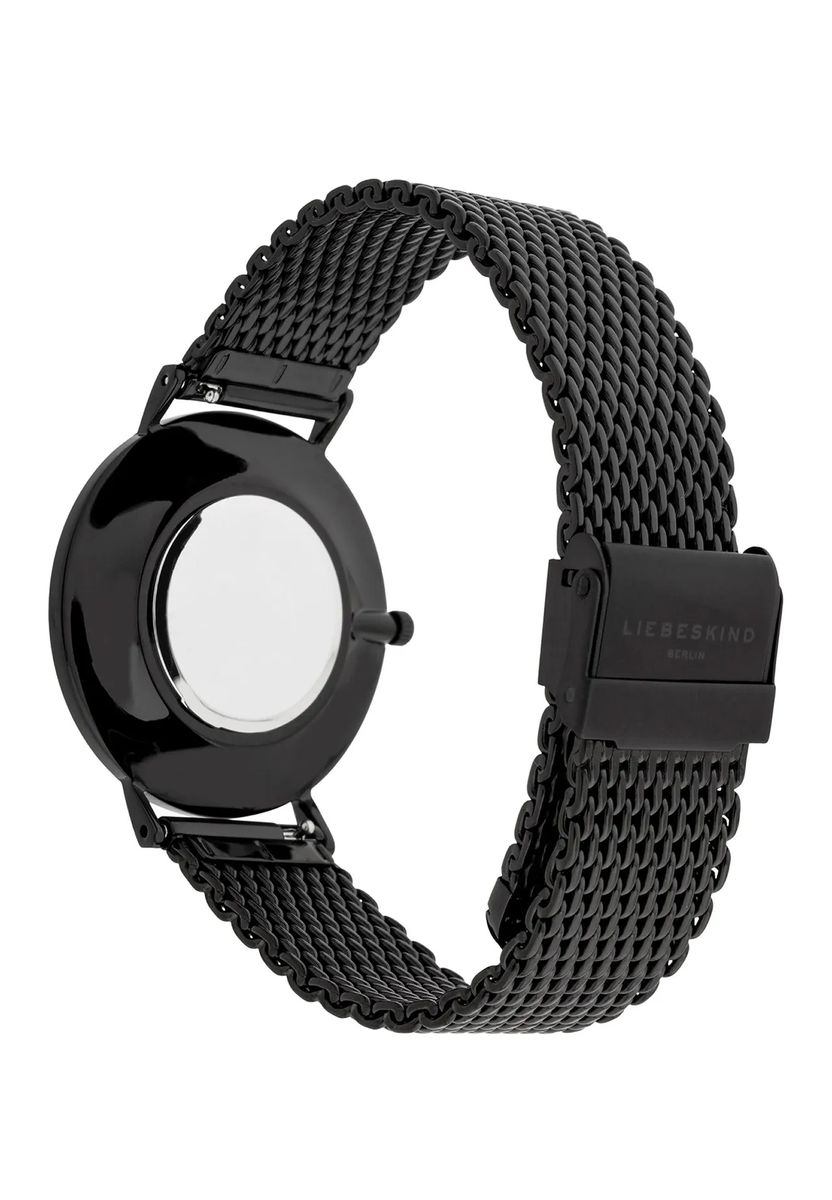 Minimalistische mattschwarze Uhr mit Meshband