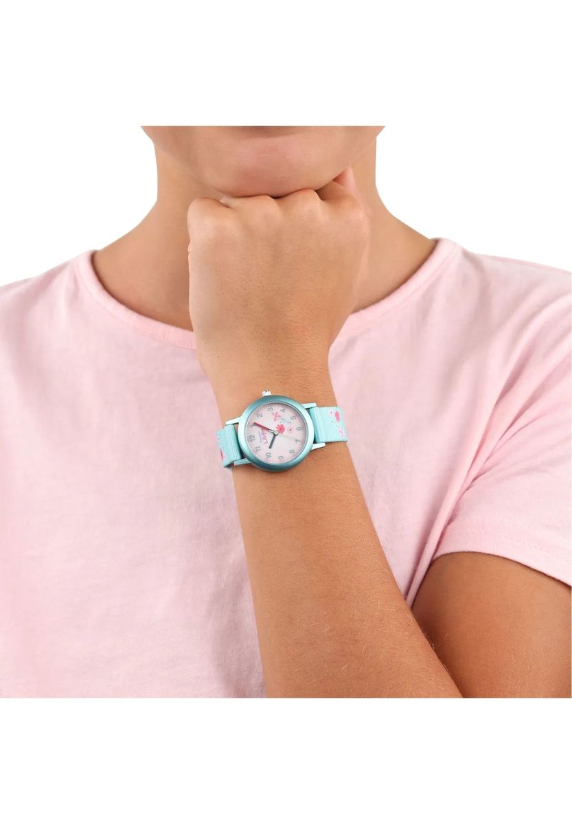 Florale Kinder-Lernuhr mit Textilband