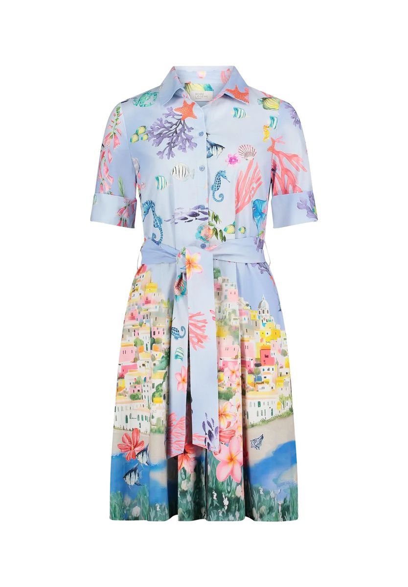 Hemdblusenkleid mit maritimem Landschafts-Print