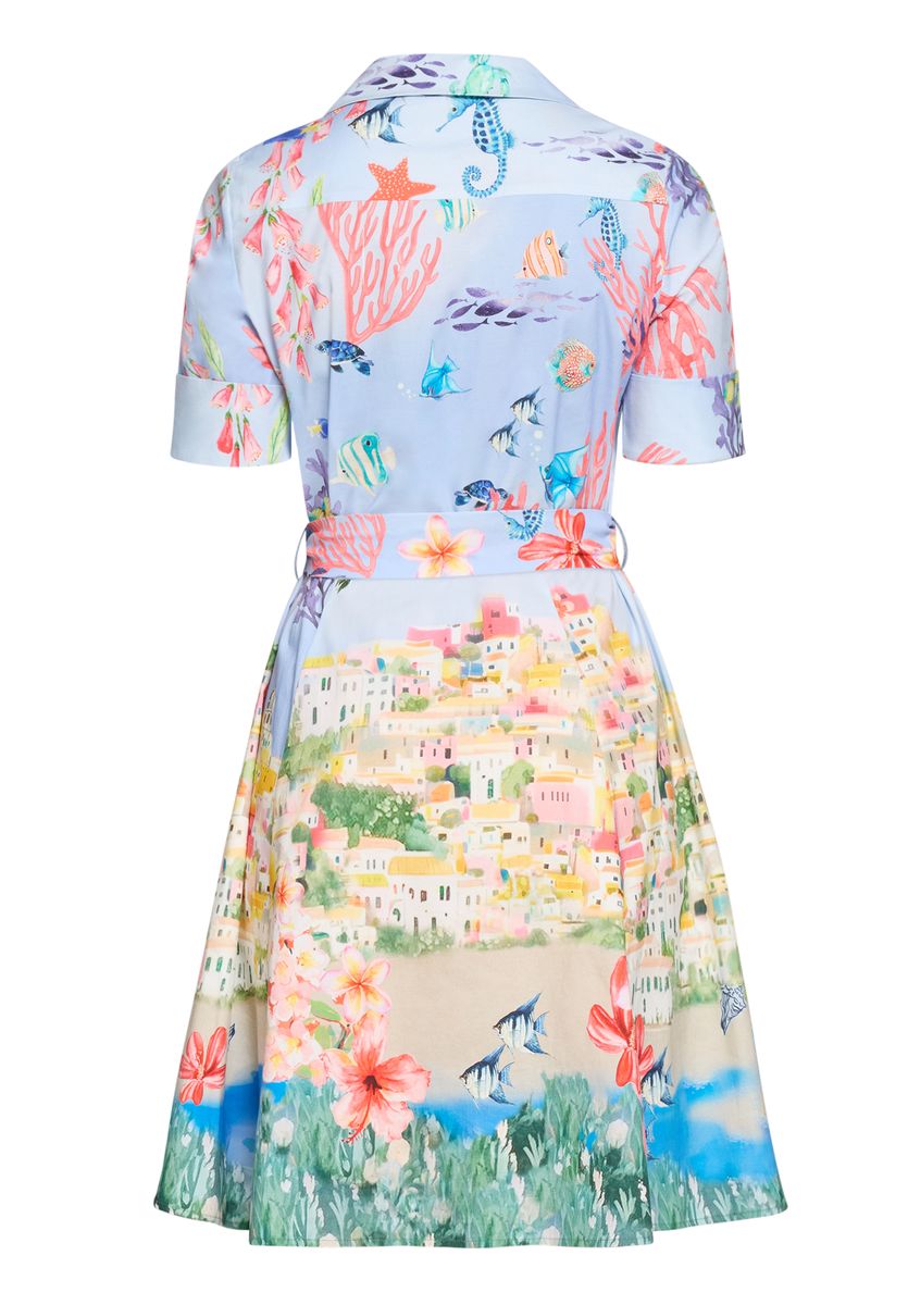 Hemdblusenkleid mit maritimem Landschafts-Print