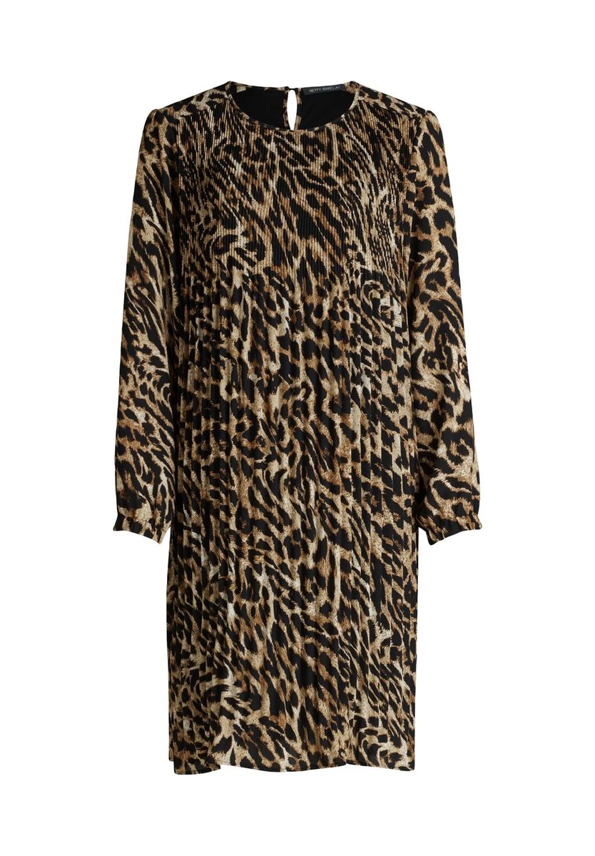 Plissee-Langarmkleid mit Animal-Print