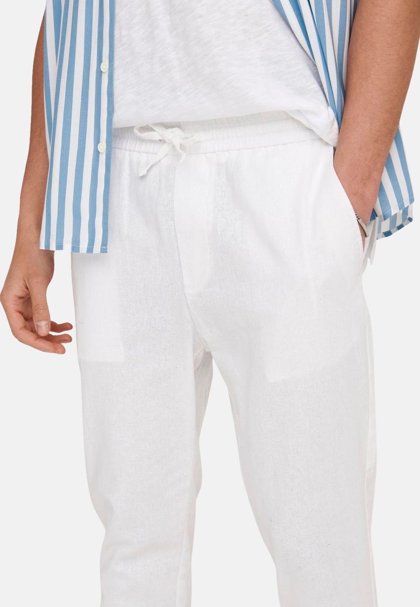 Verkürzte Baumwoll-Leinen-Hose
