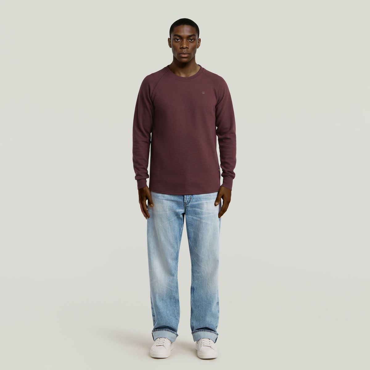 Waffelstrick-Langarmshirt mit Raglanärmeln