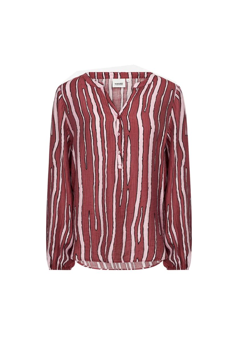 Shirtbluse mit abstraktem Wellenstreifenmuster