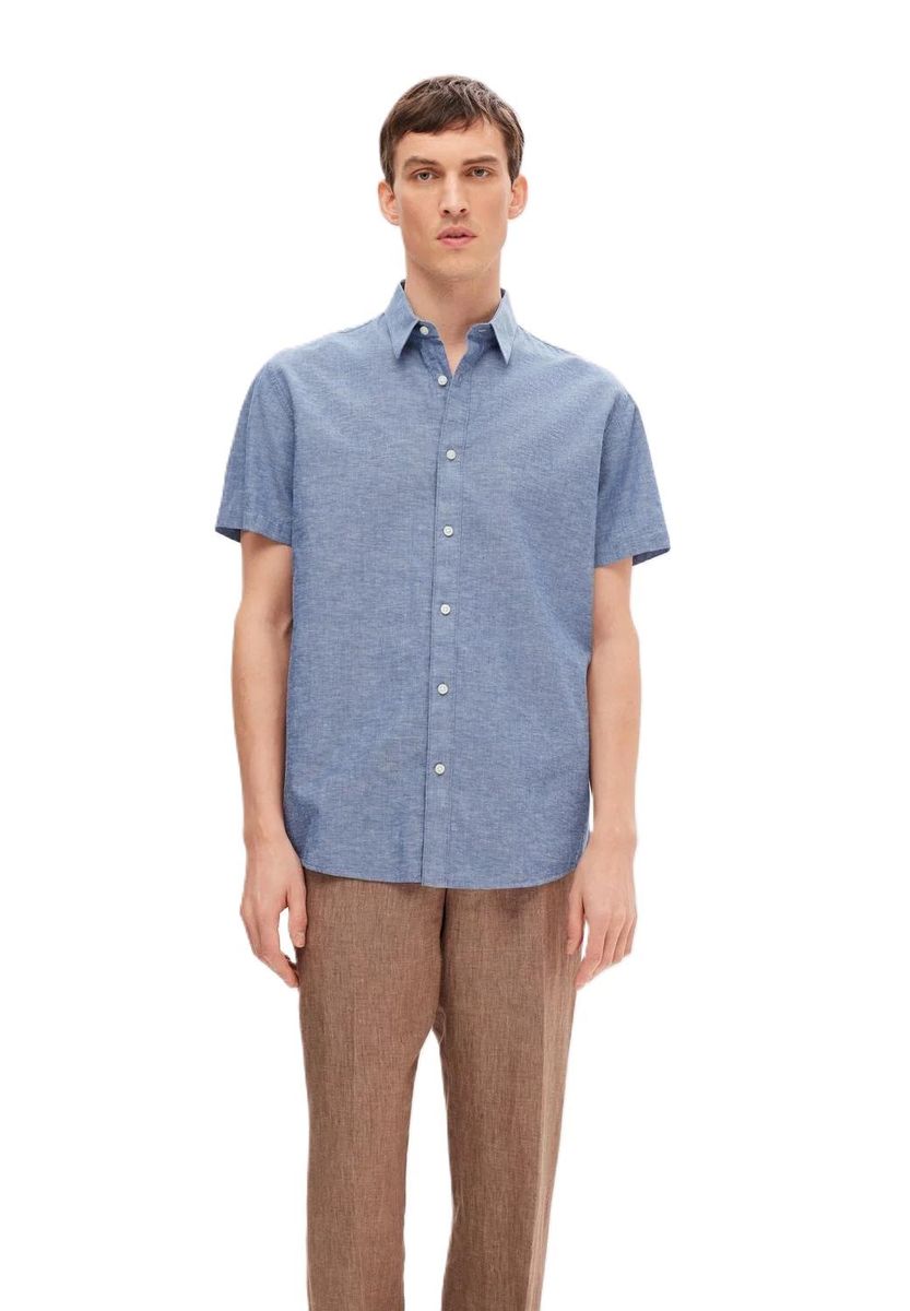 Herren Kurzarmhemd mit Leinenanteil