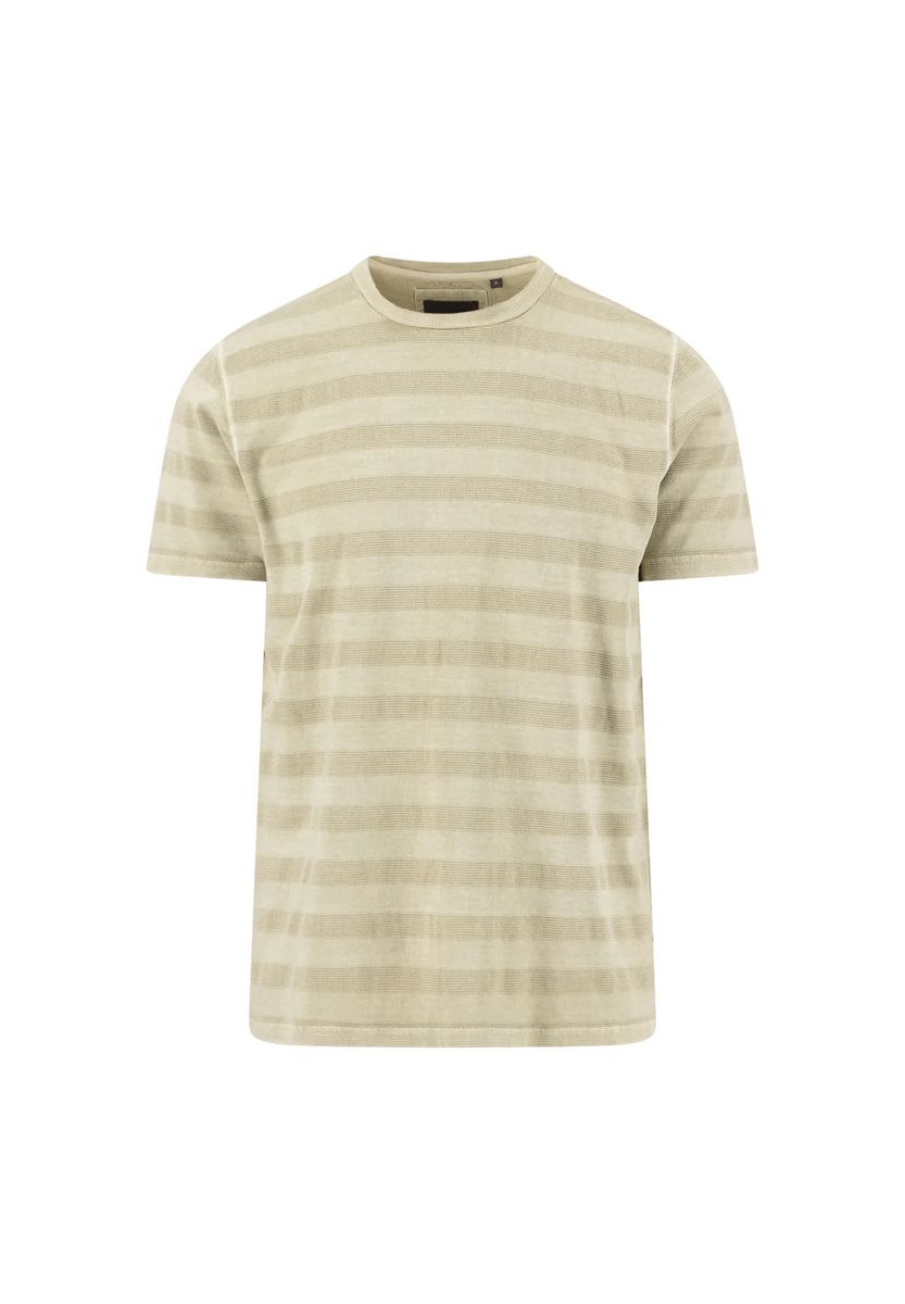 Gestreiftes Strukturiertes T-Shirt mit Rundhalsausschnitt