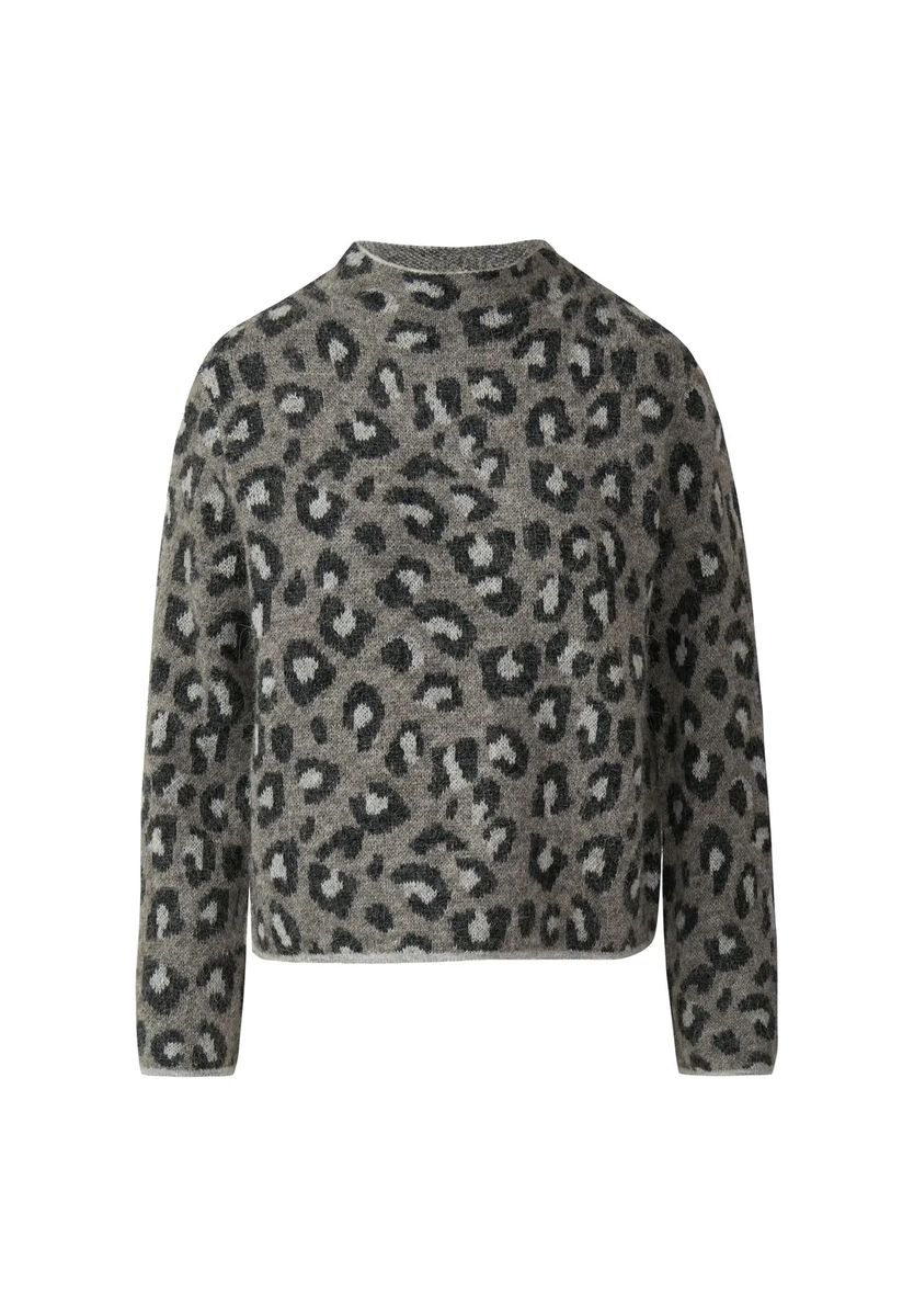Leoparden-Strickpullover mit Stehkragen