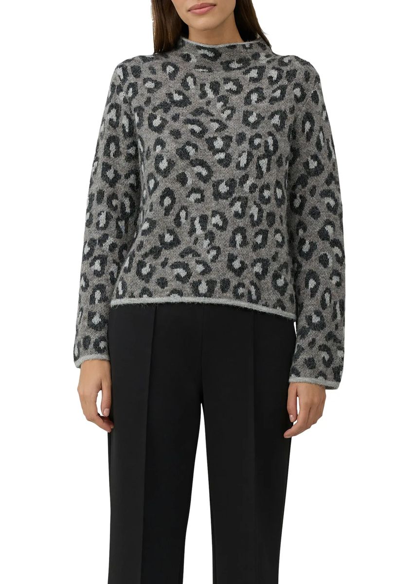 Leoparden-Strickpullover mit Stehkragen