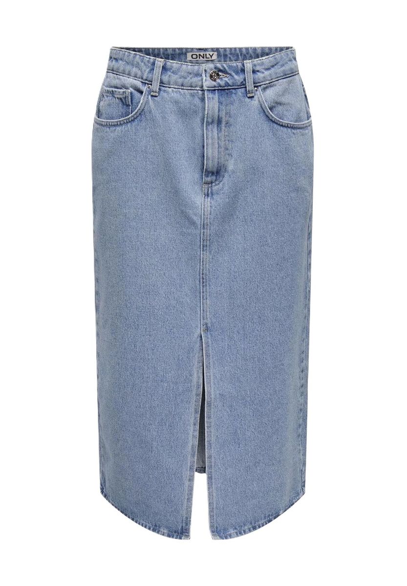 Denim-Midi-Rock mit Schlitz vorne