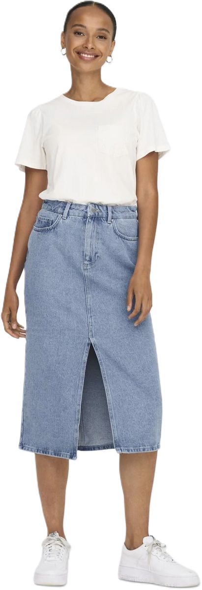 Denim-Midi-Rock mit Schlitz vorne