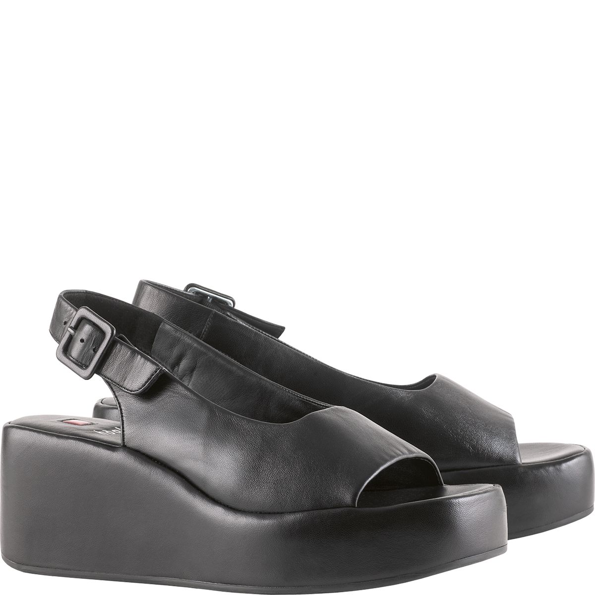 Puristische Leder-Slingback-Sandaletten mit Keilabsatz