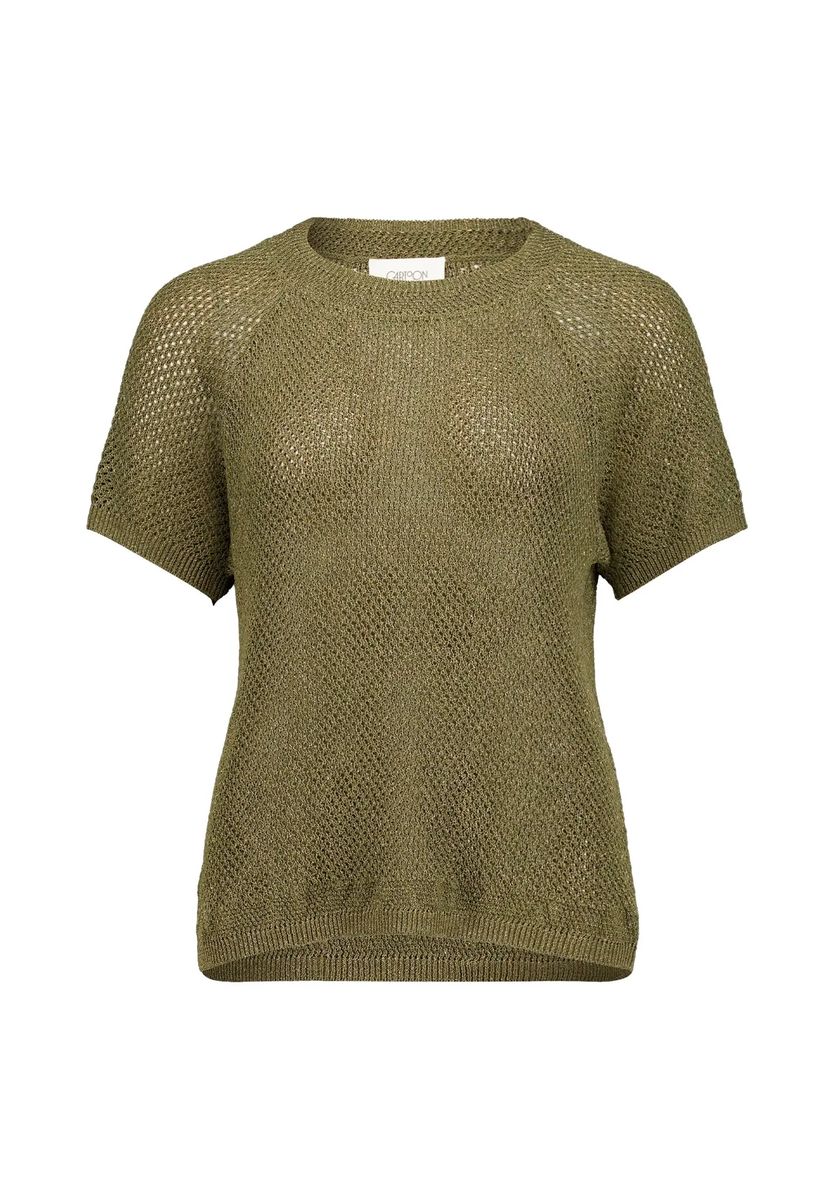Glitzerndes Kurzarm-Stricktop mit Ajourmuster