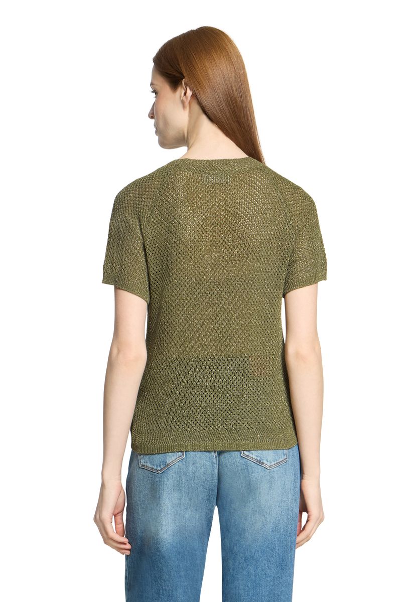 Glitzerndes Kurzarm-Stricktop mit Ajourmuster
