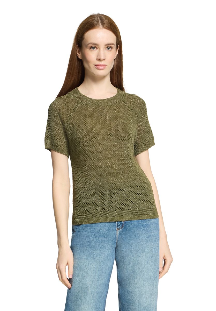 Glitzerndes Kurzarm-Stricktop mit Ajourmuster