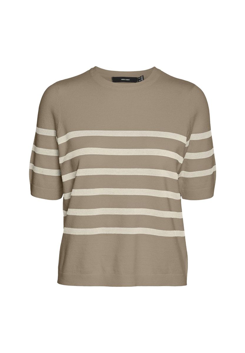 Gestreiftes Strick-T-Shirt mit kurzen Ärmeln