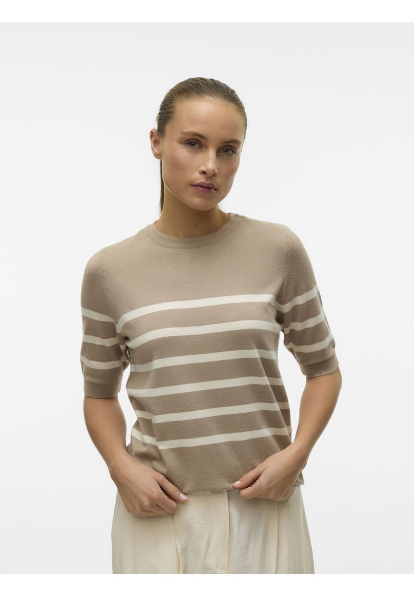 Gestreiftes Strick-T-Shirt mit kurzen Ärmeln