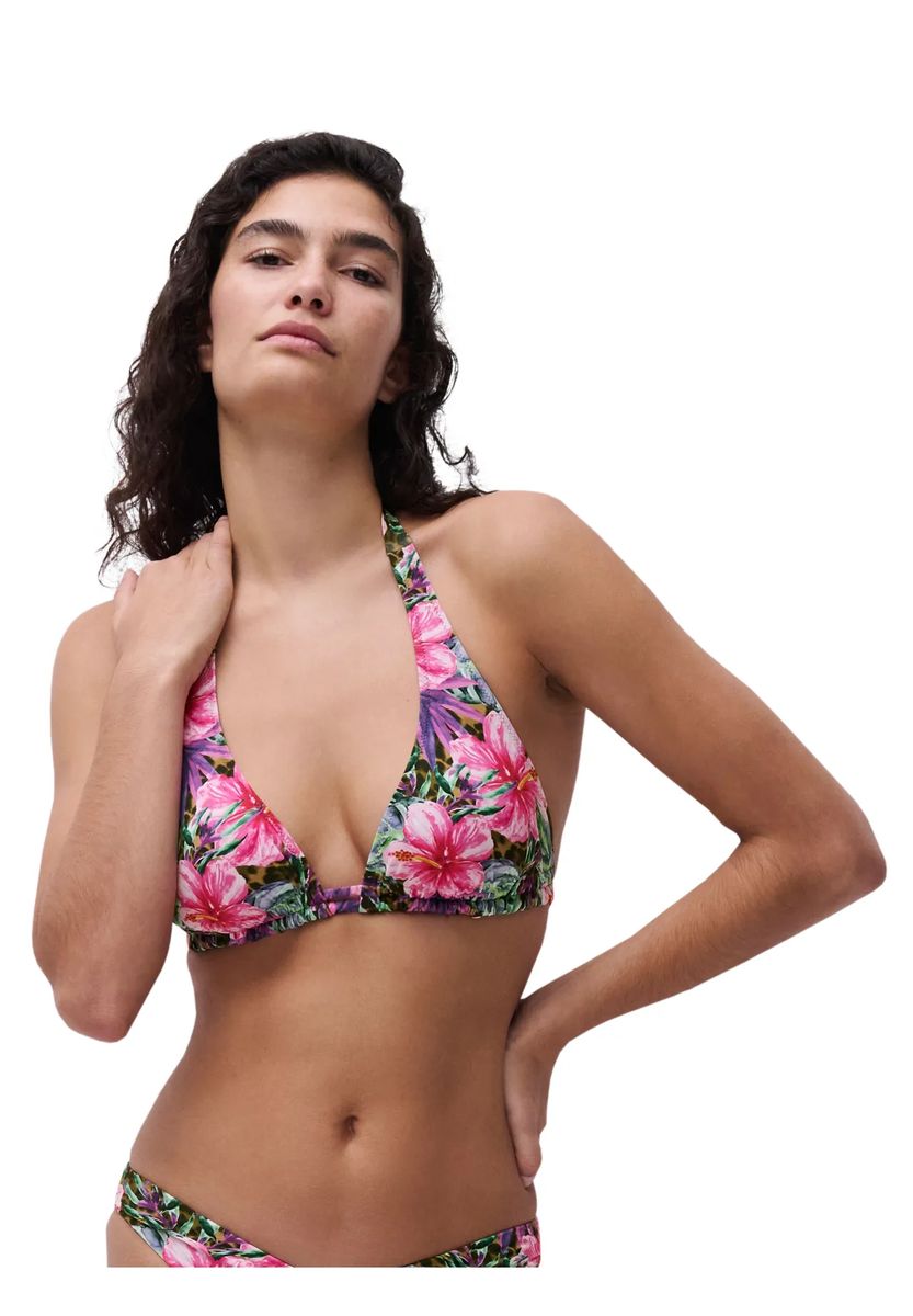 Triangel-Bikini-Oberteil mit Tropenmuster