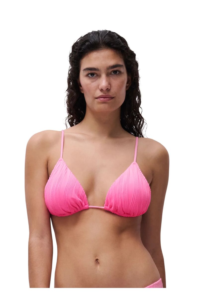 Strukturiertes Plissiertes Triangel-Bikini-Oberteil