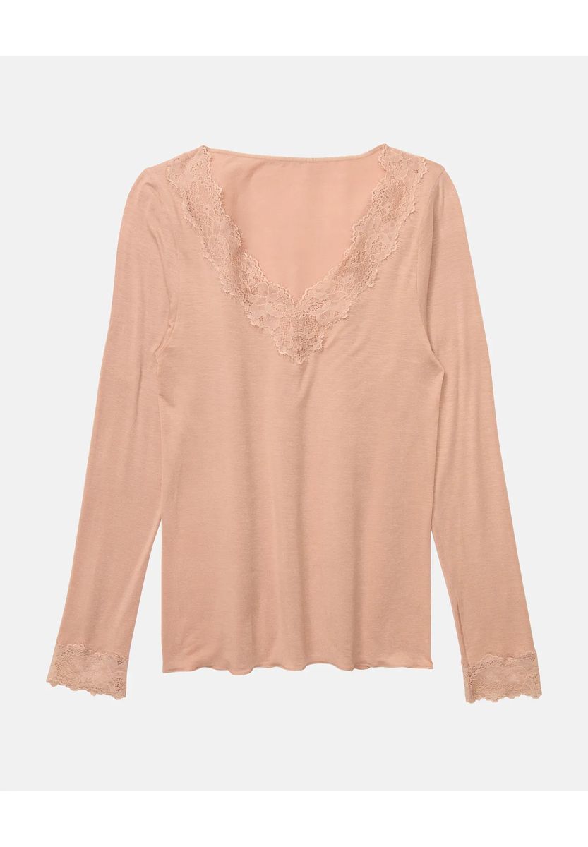 Langarm-Loungewear-Oberteil mit Spitze