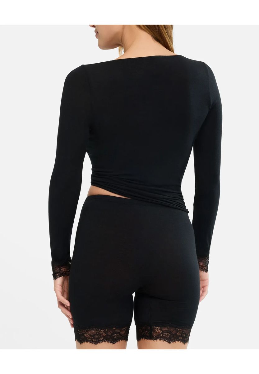 Langarm-Baselayer mit Spitzenbesatz und Kaschmir