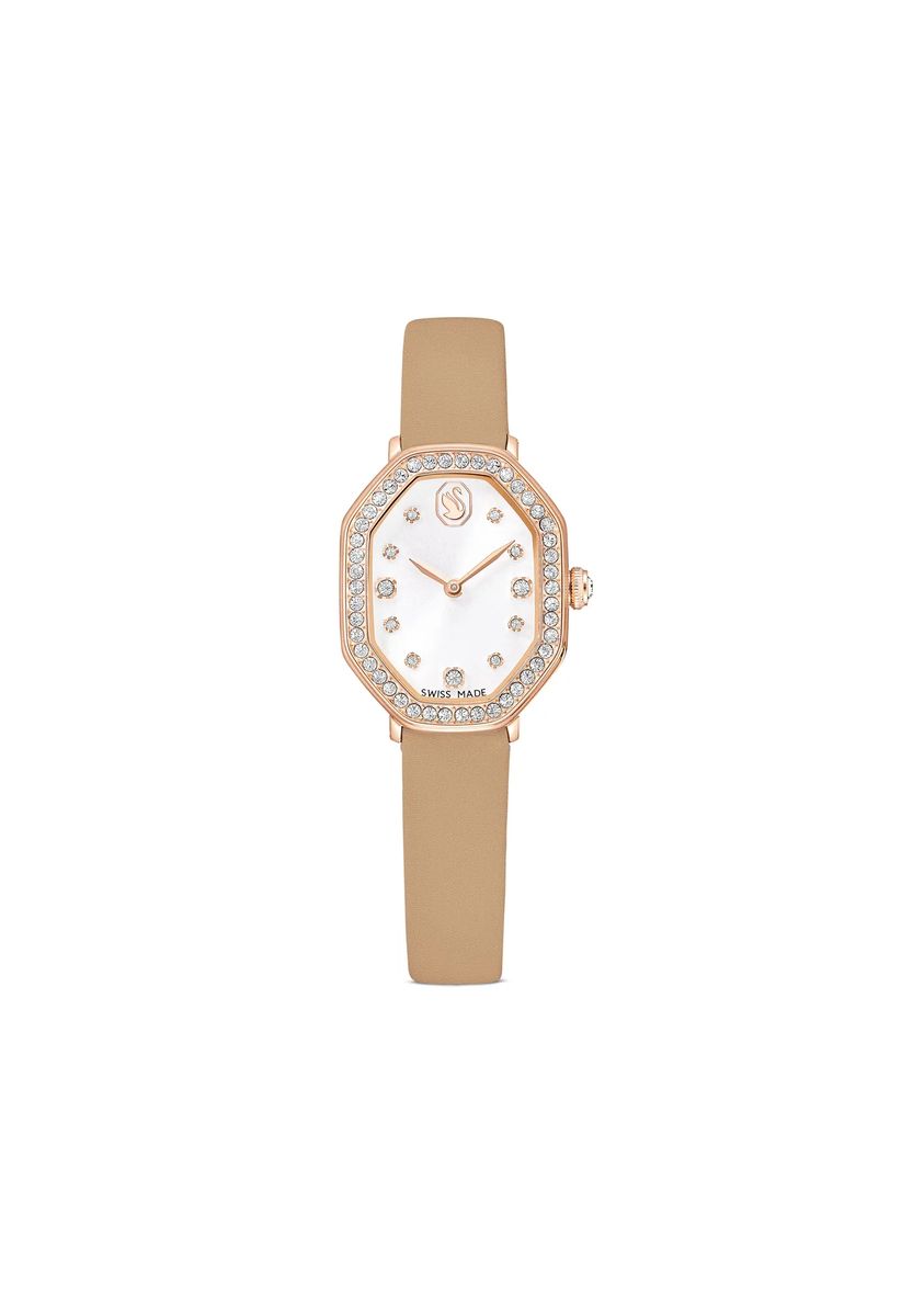 Octagonale Kristall-Armbanduhr mit Lederband