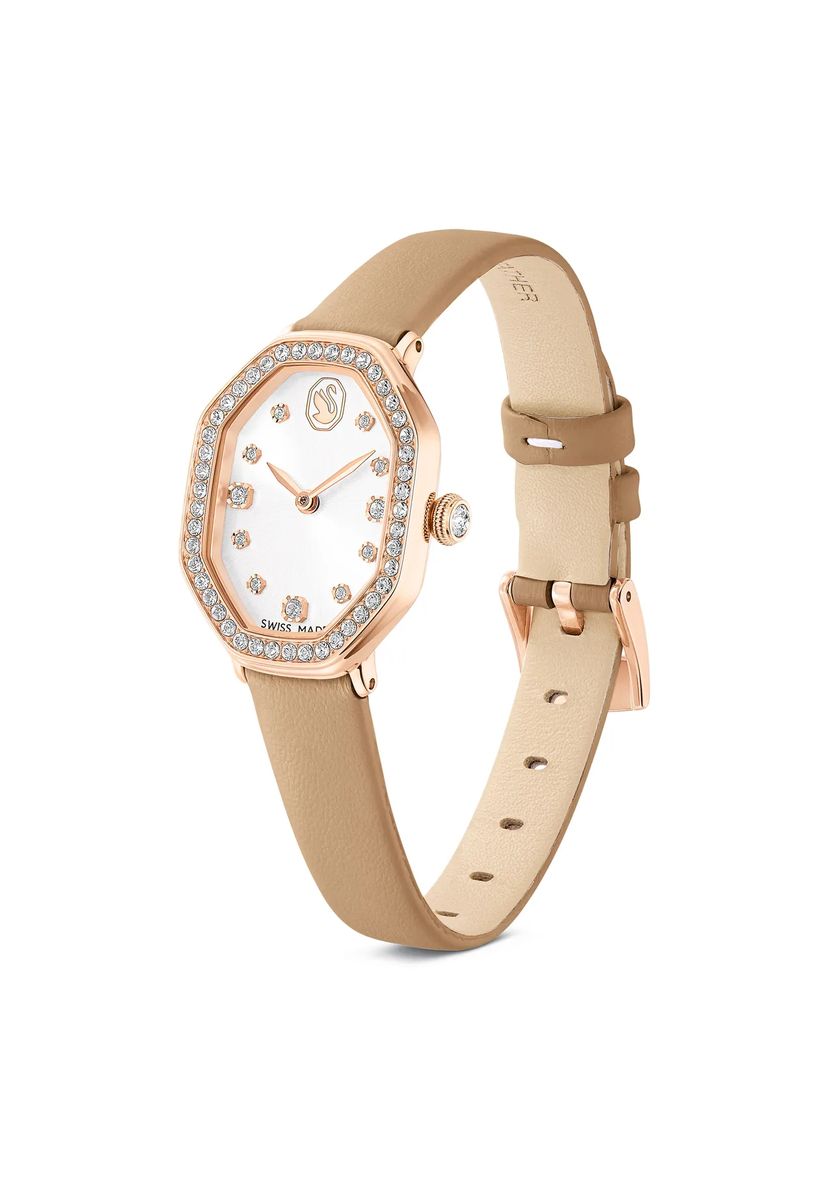 Octagonale Kristall-Armbanduhr mit Lederband