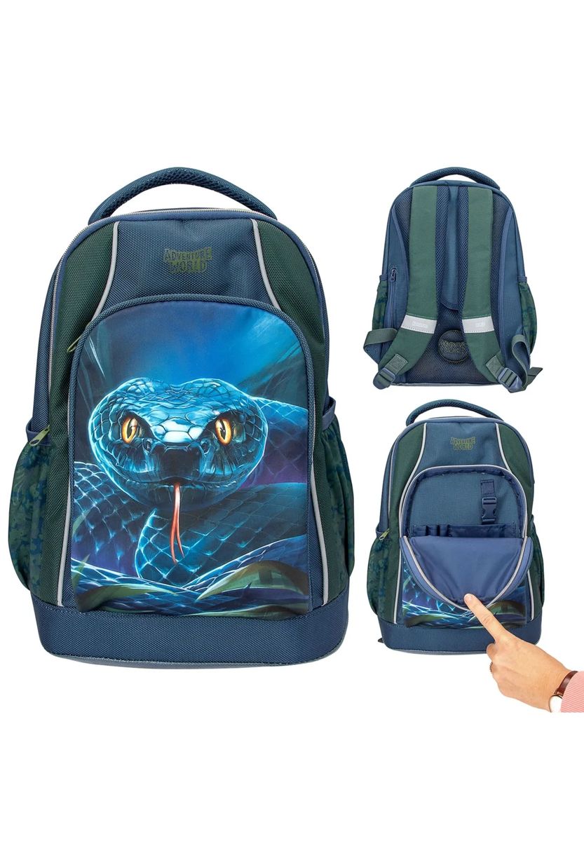 Schulrucksack mit Schlangengrafik und Polsterung