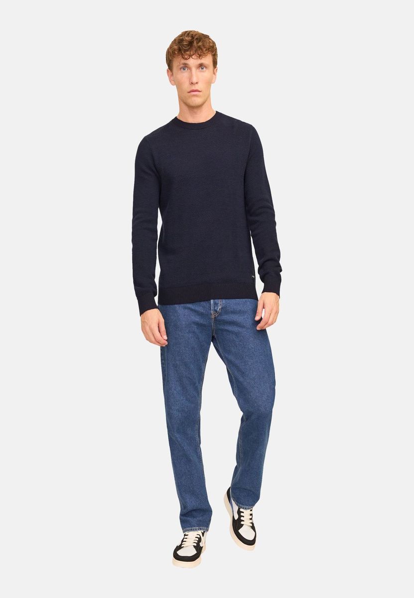 Klassischer marineblauer Strickpullover aus Baumwolle