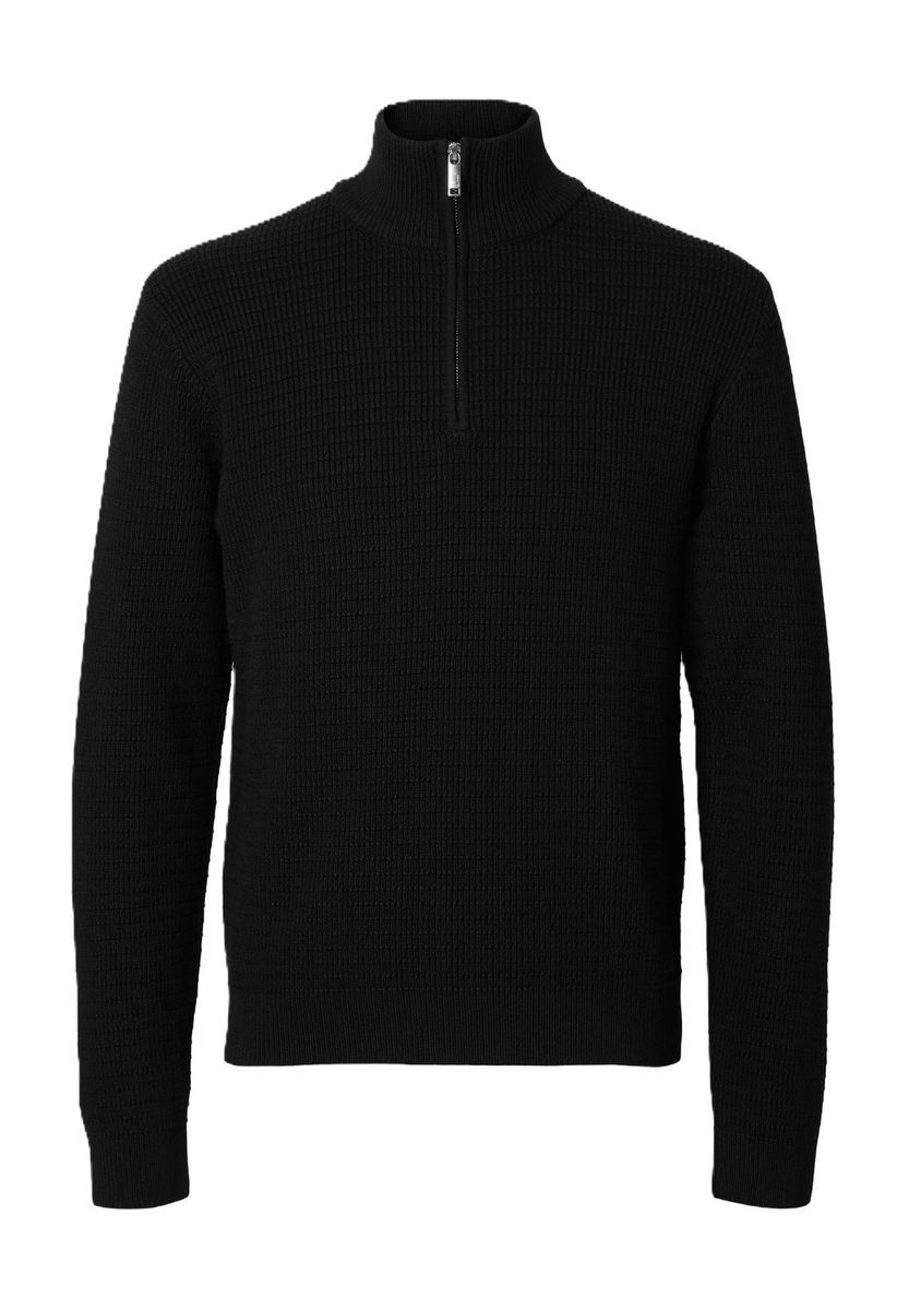 Strukturierter Baumwollpullover mit halbem Reißverschluss