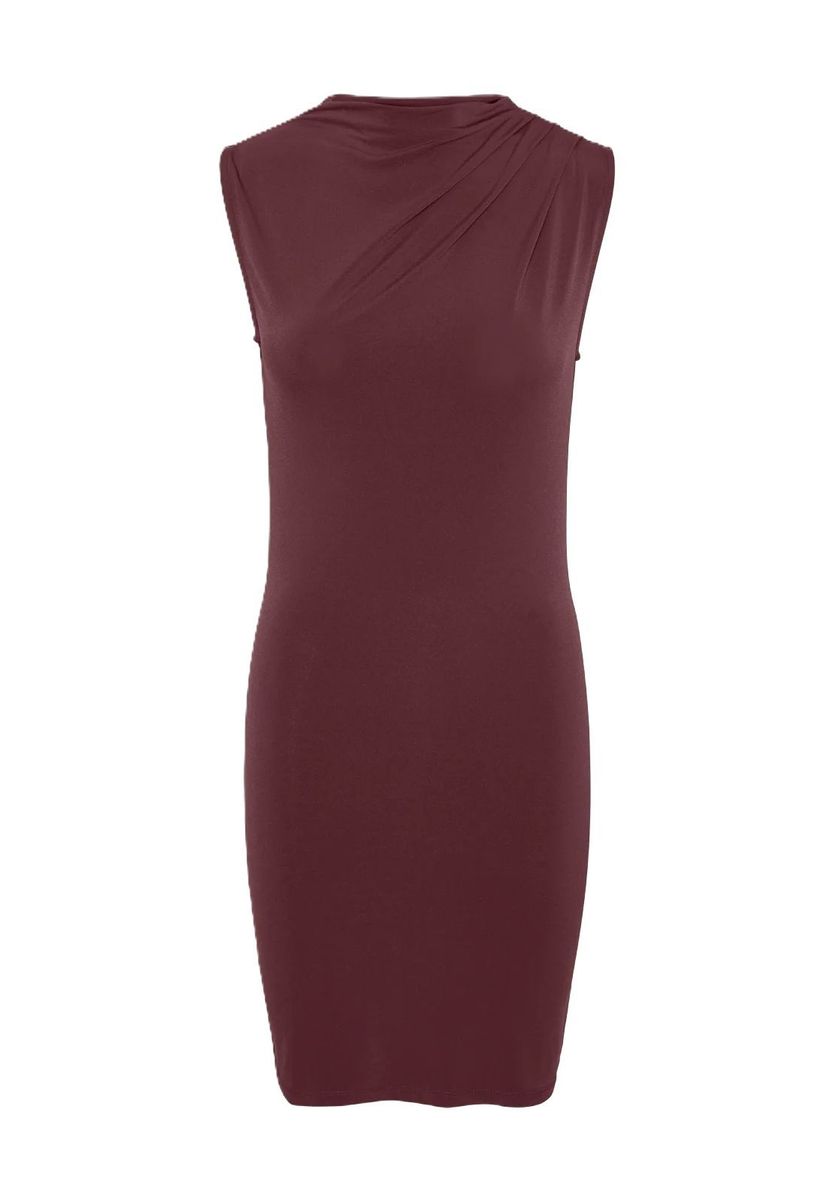 Ärmelloses Etuikleid mit drapiertem Kragen