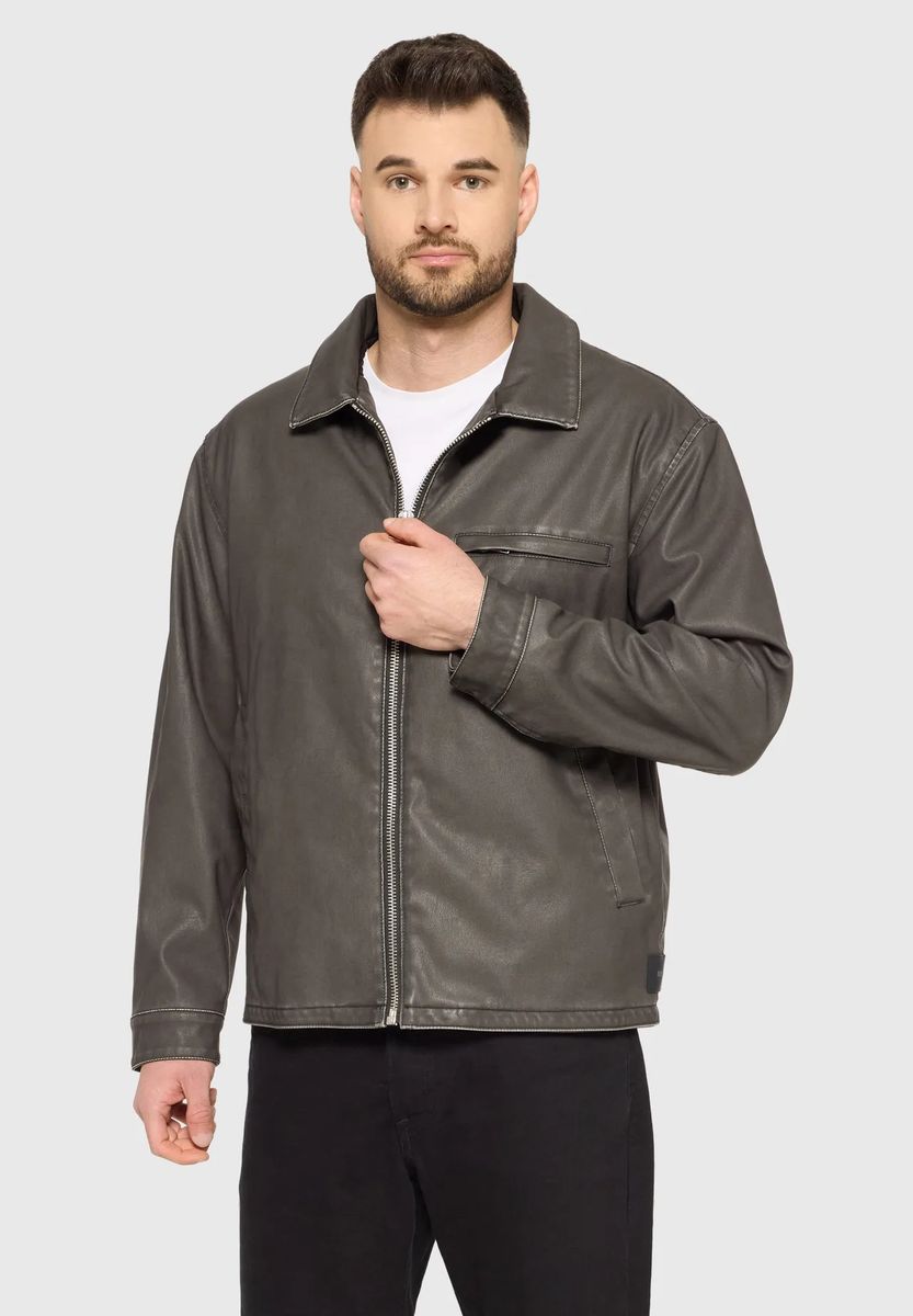 Klassische Kunstlederjacke mit Reißverschluss