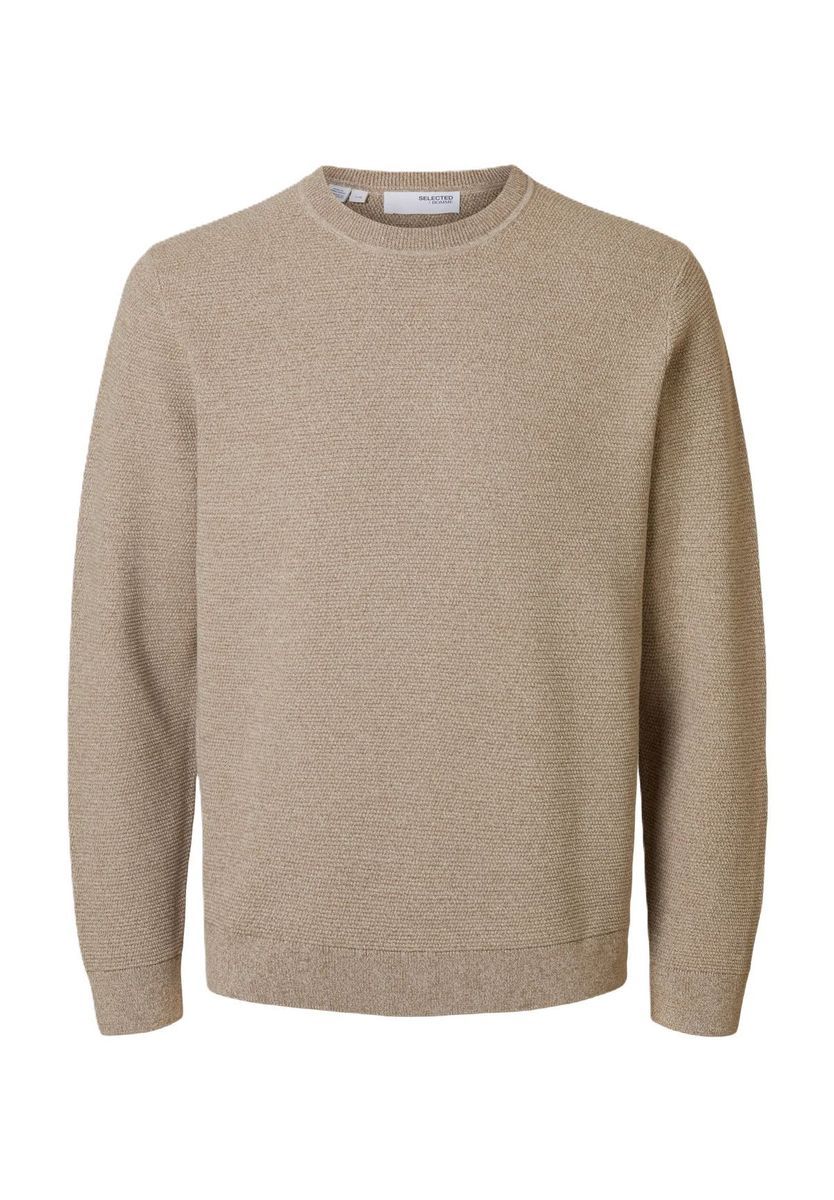 Strukturierter Baumwollmischung Rundhals Pullover